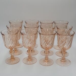 12 pcs. Vintage Arcoroc Luminarc Rosaline Pink Swirl stemware FRANCE. Pls READ👇